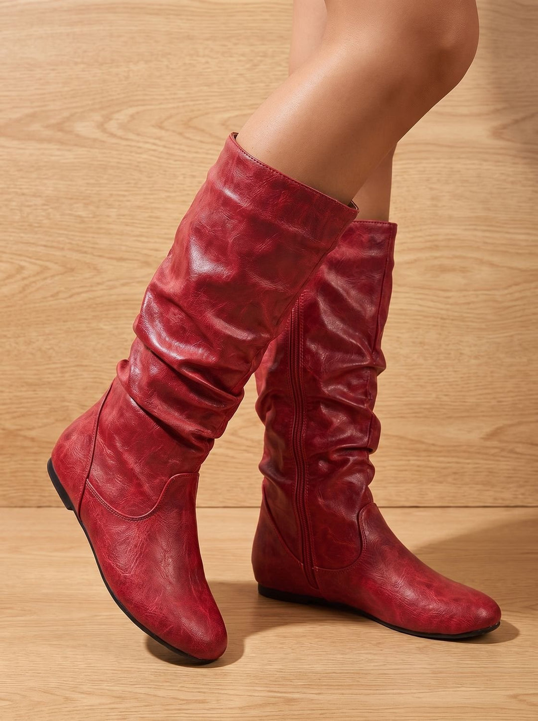 Women's Flat-Heel Slouchy Knee High Boots Round Toe