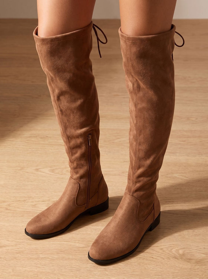 Women's Flat Over-the-Knee Suede Side-Zip Boots