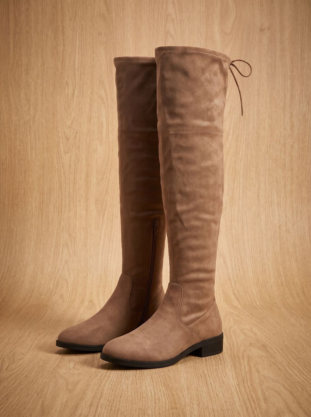 Women's Flat Over-the-Knee Suede Side-Zip Boots - Brown