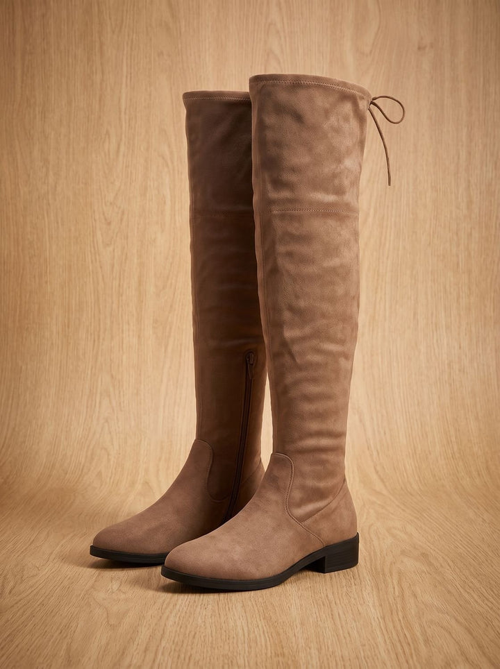 Women's Flat Over-the-Knee Suede Side-Zip Boots - Brown