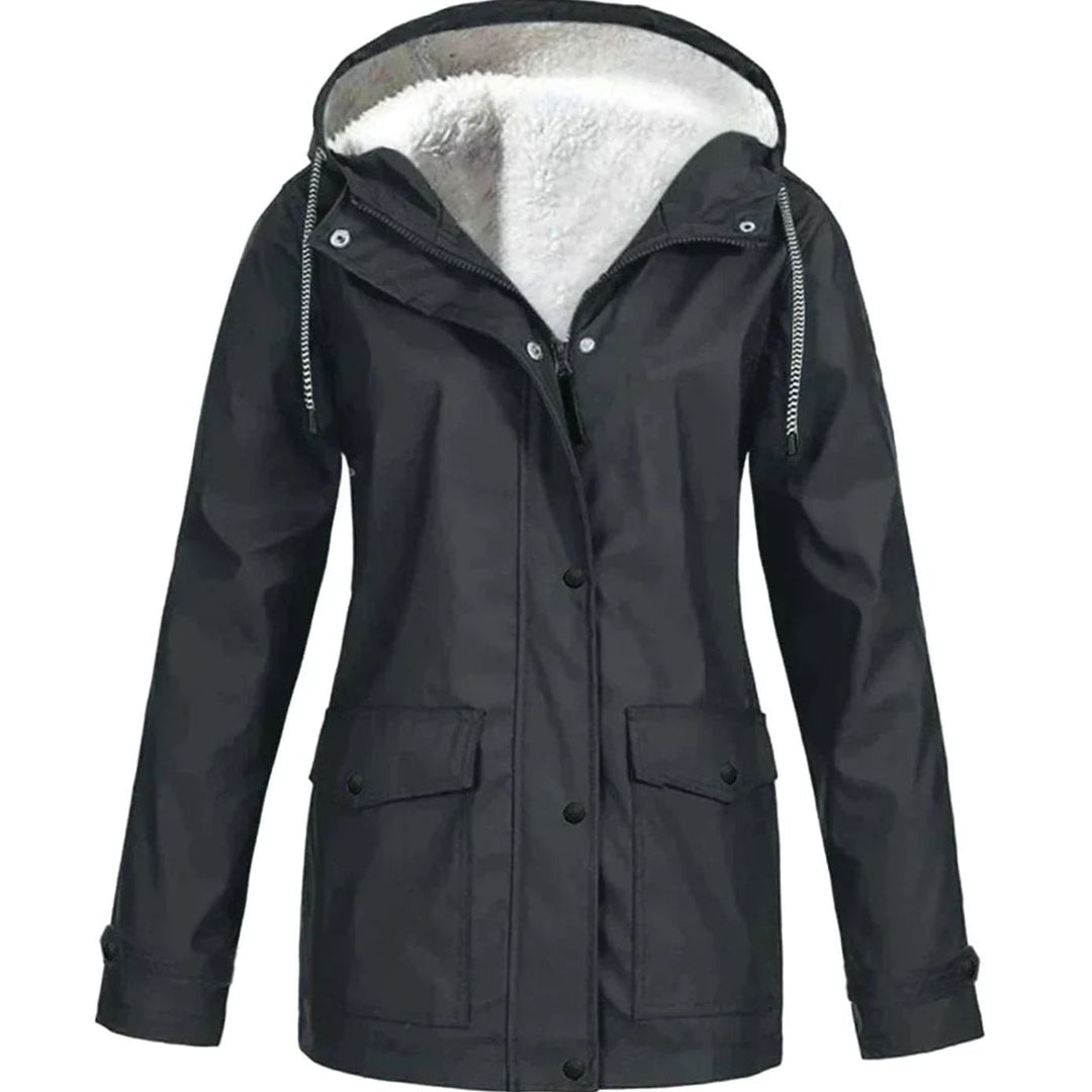 Women's Fleece-Lined Hooded Parka Jacket Full-Zip Wind-Resistant - Black