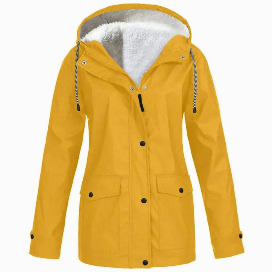 Women's Fleece-Lined Hooded Parka Jacket Full-Zip Wind-Resistant - Yellow