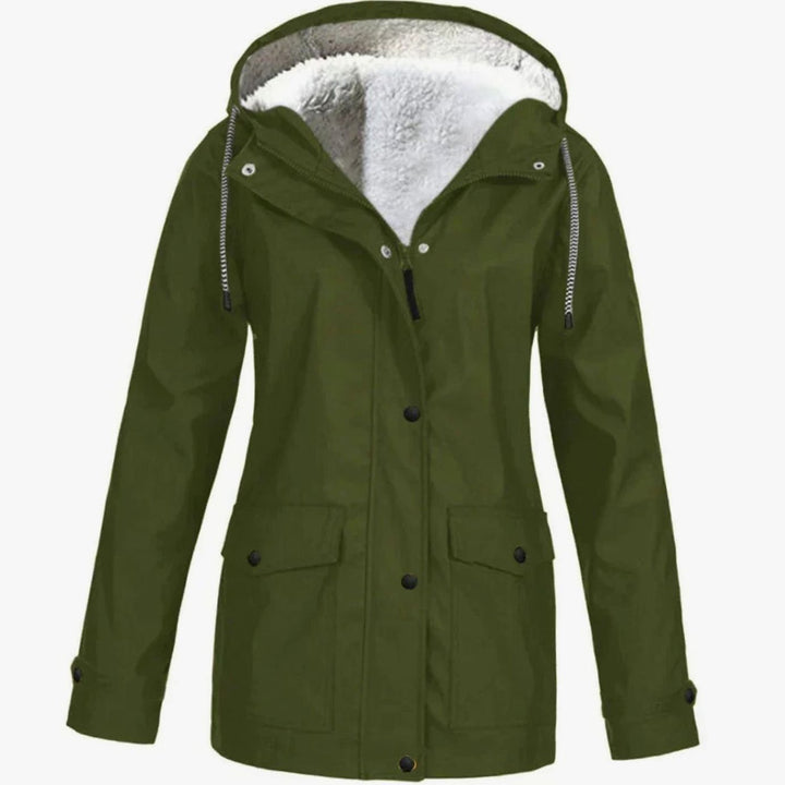 Women's Fleece-Lined Hooded Parka Jacket Full-Zip Wind-Resistant - Green