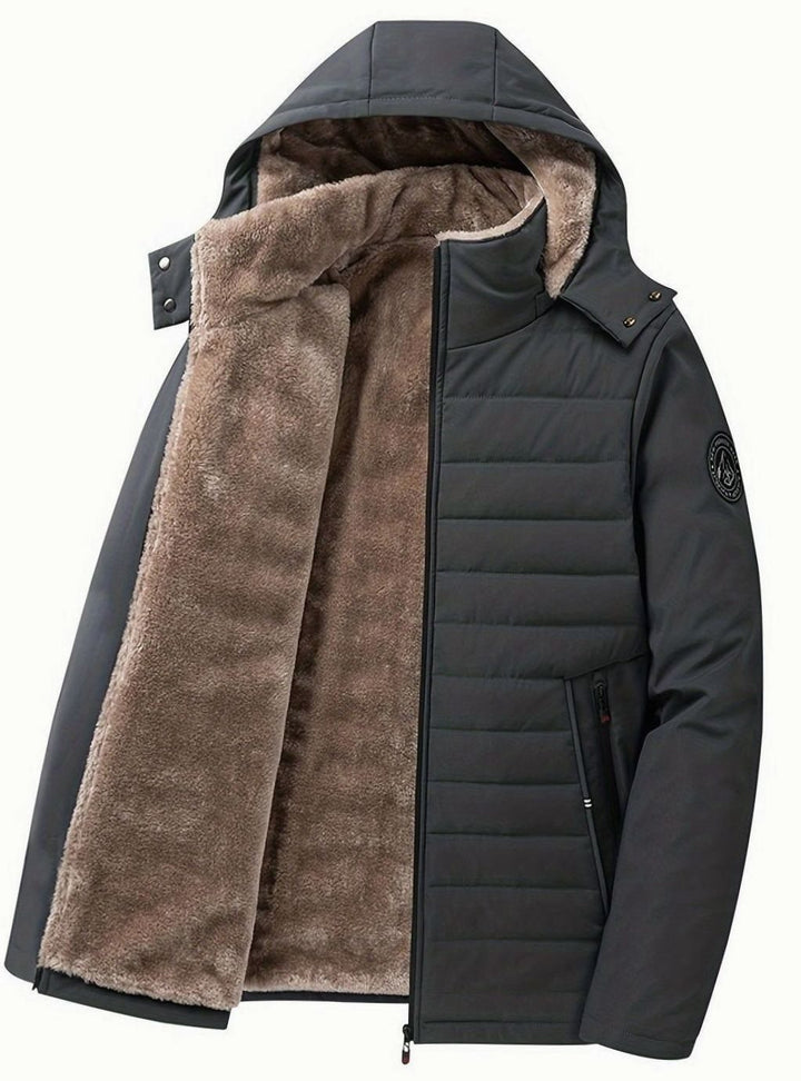 Women's Fleece-Lined Hooded Quilted Puffer Jacket - Gray