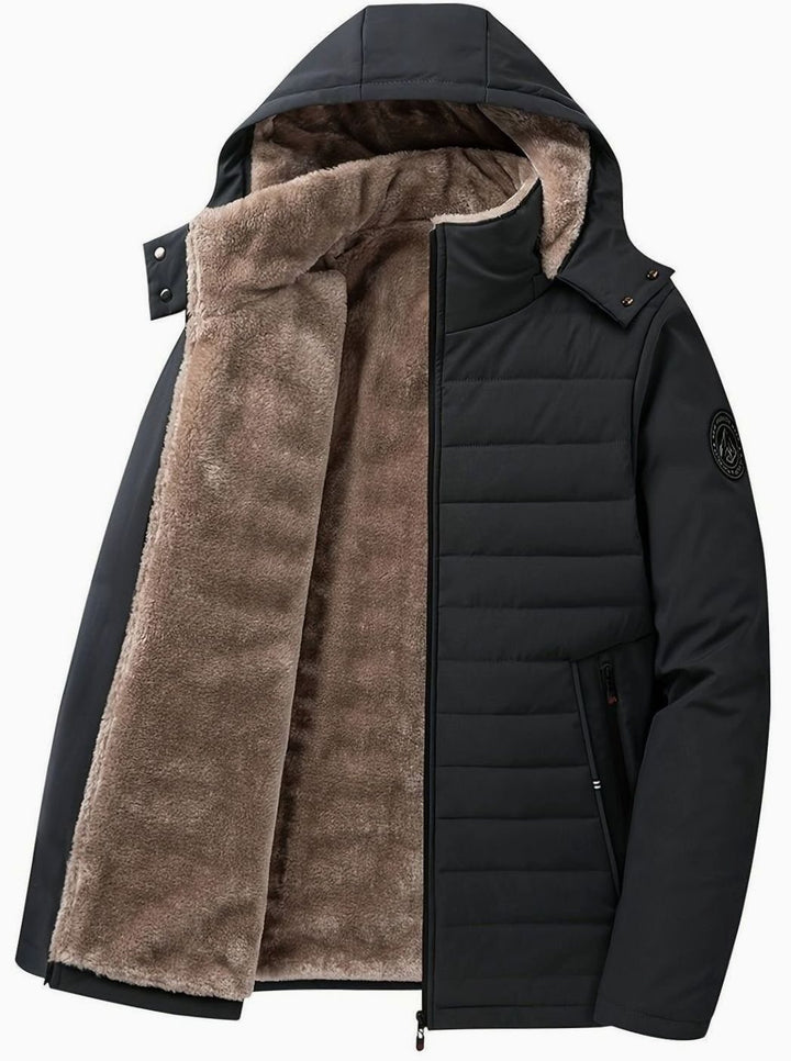 Women's Fleece-Lined Hooded Quilted Puffer Jacket - Black