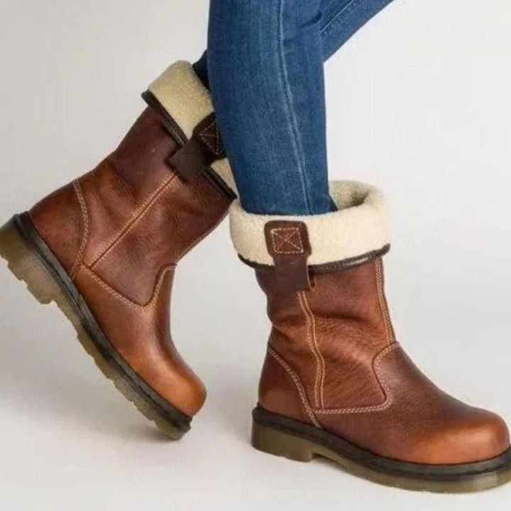 Women's Fleece-Lined Leather Slip-On Winter Boots