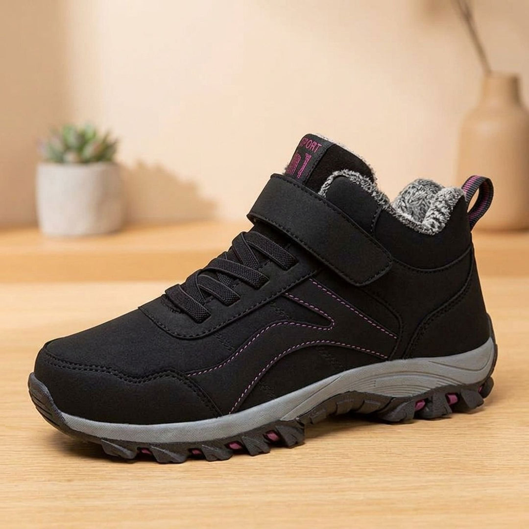 Women's Fleece-Lined Orthopedic Winter Ankle Snow Boots - Black with Purple