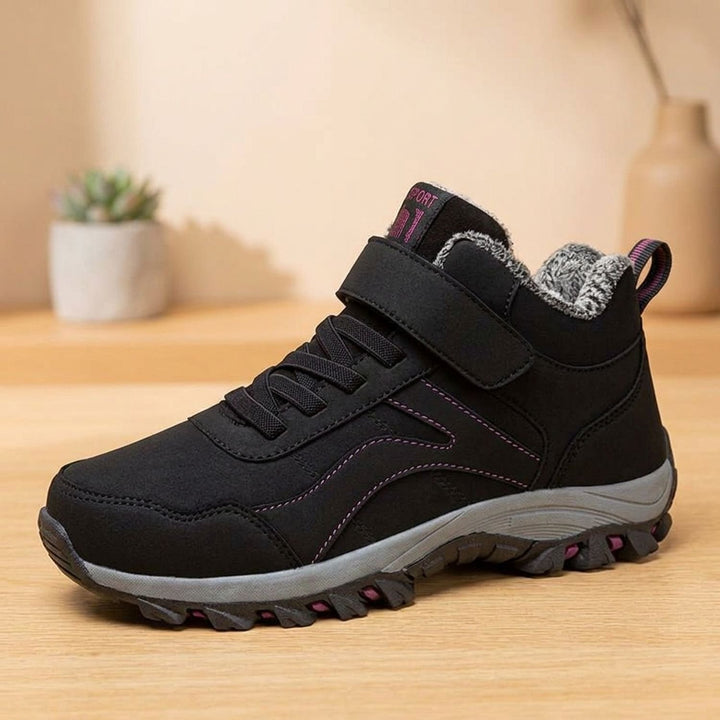 Women's Fleece-Lined Orthopedic Winter Ankle Snow Boots - Black with Purple