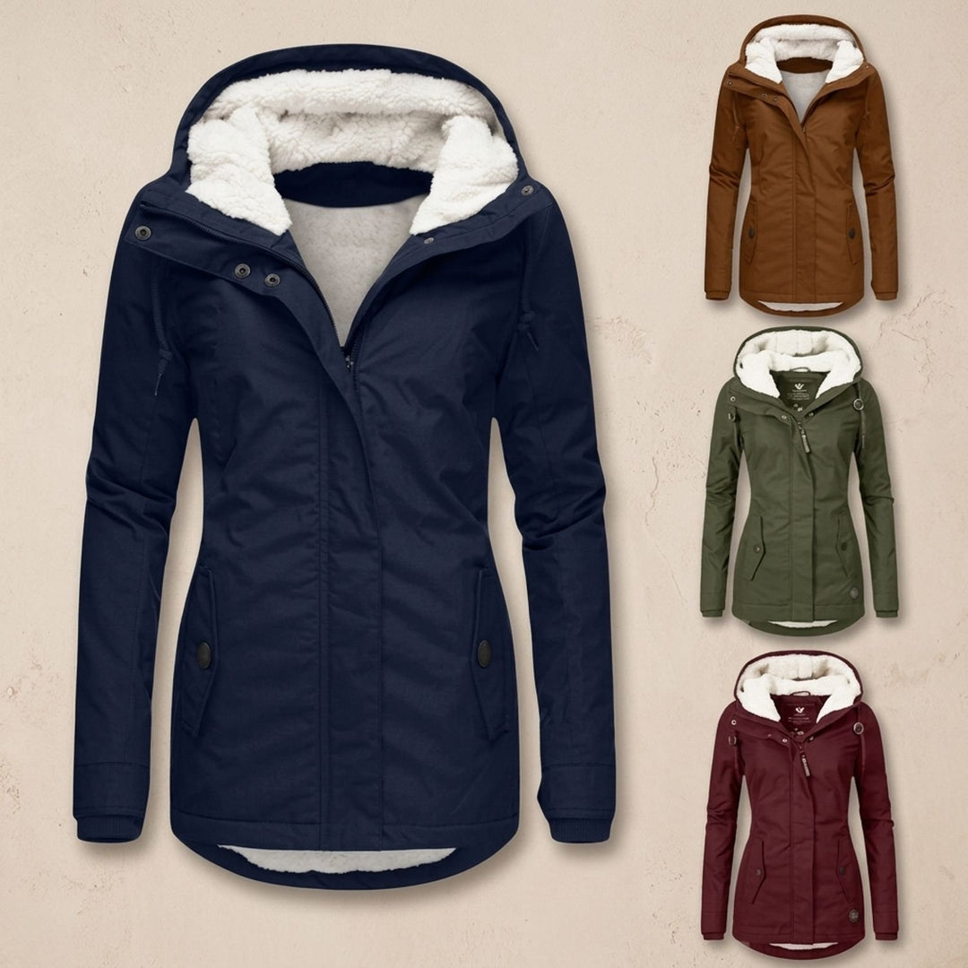 Women's Fleece-Lined Quilted Hooded Parka Winter Coat