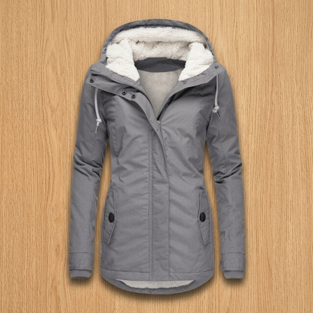 Women's Fleece-Lined Quilted Hooded Parka Winter Coat - Gray