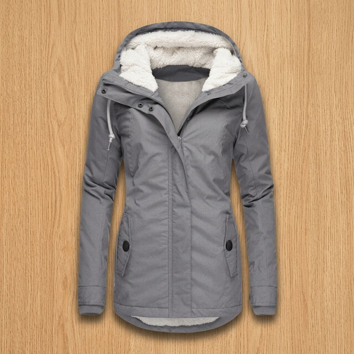 Women's Fleece-Lined Quilted Hooded Parka Winter Coat - Gray