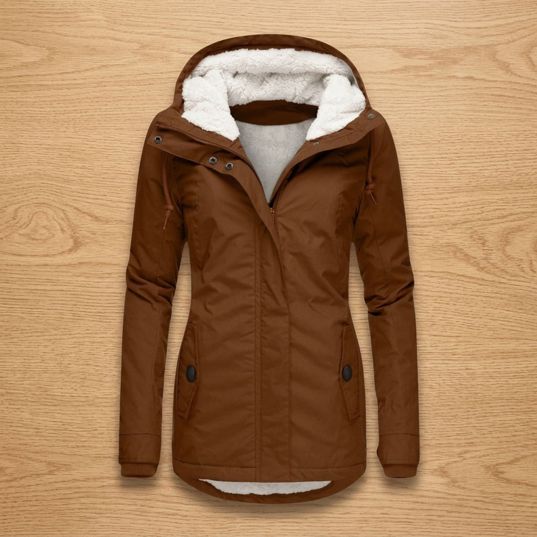 Women's Fleece-Lined Quilted Hooded Parka Winter Coat - Brown