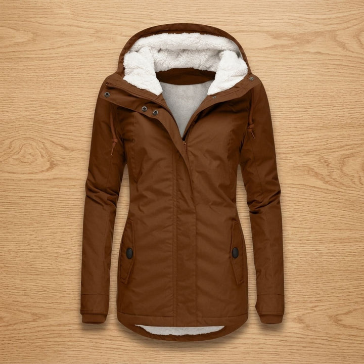 Women's Fleece-Lined Quilted Hooded Parka Winter Coat - Brown