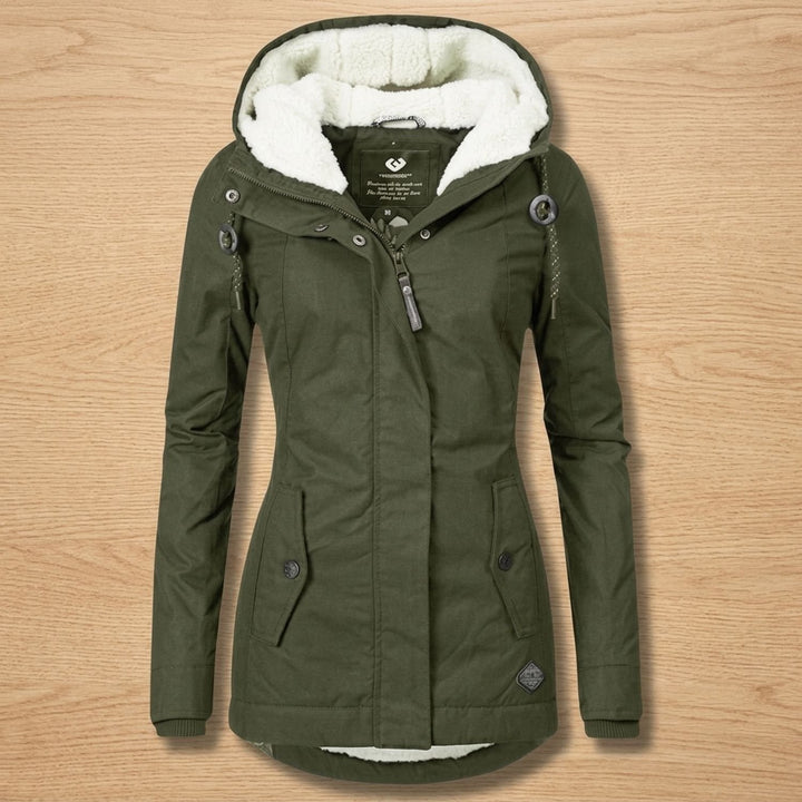 Women's Fleece-Lined Quilted Hooded Parka Winter Coat - Green