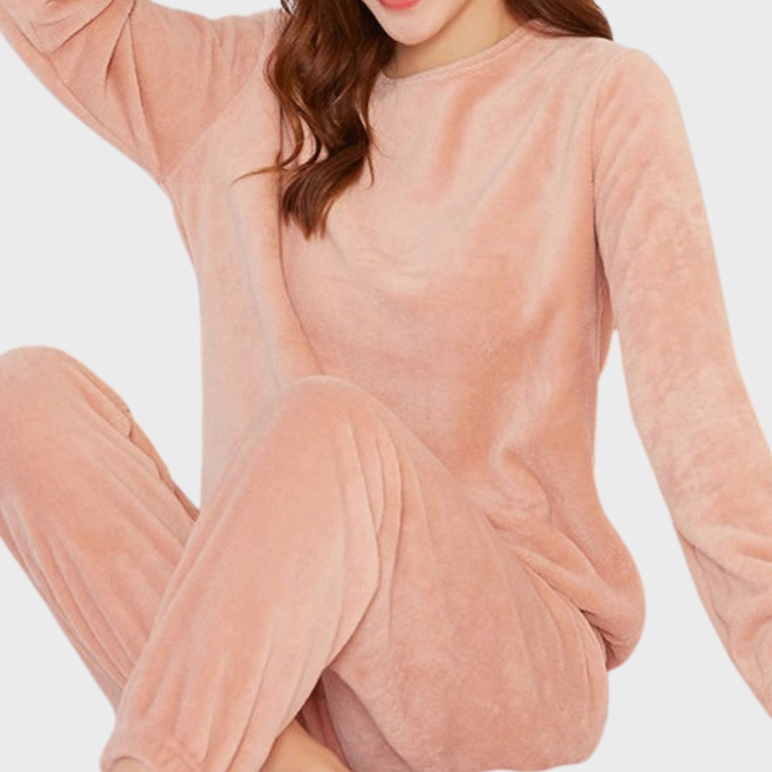 Women's Fleece Two-Piece Relaxed-Fit Lounge Outfit Set - Pink