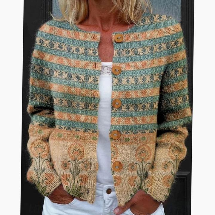 Women's Floral Button-Front Long Sleeve Knit Cardigan - Green