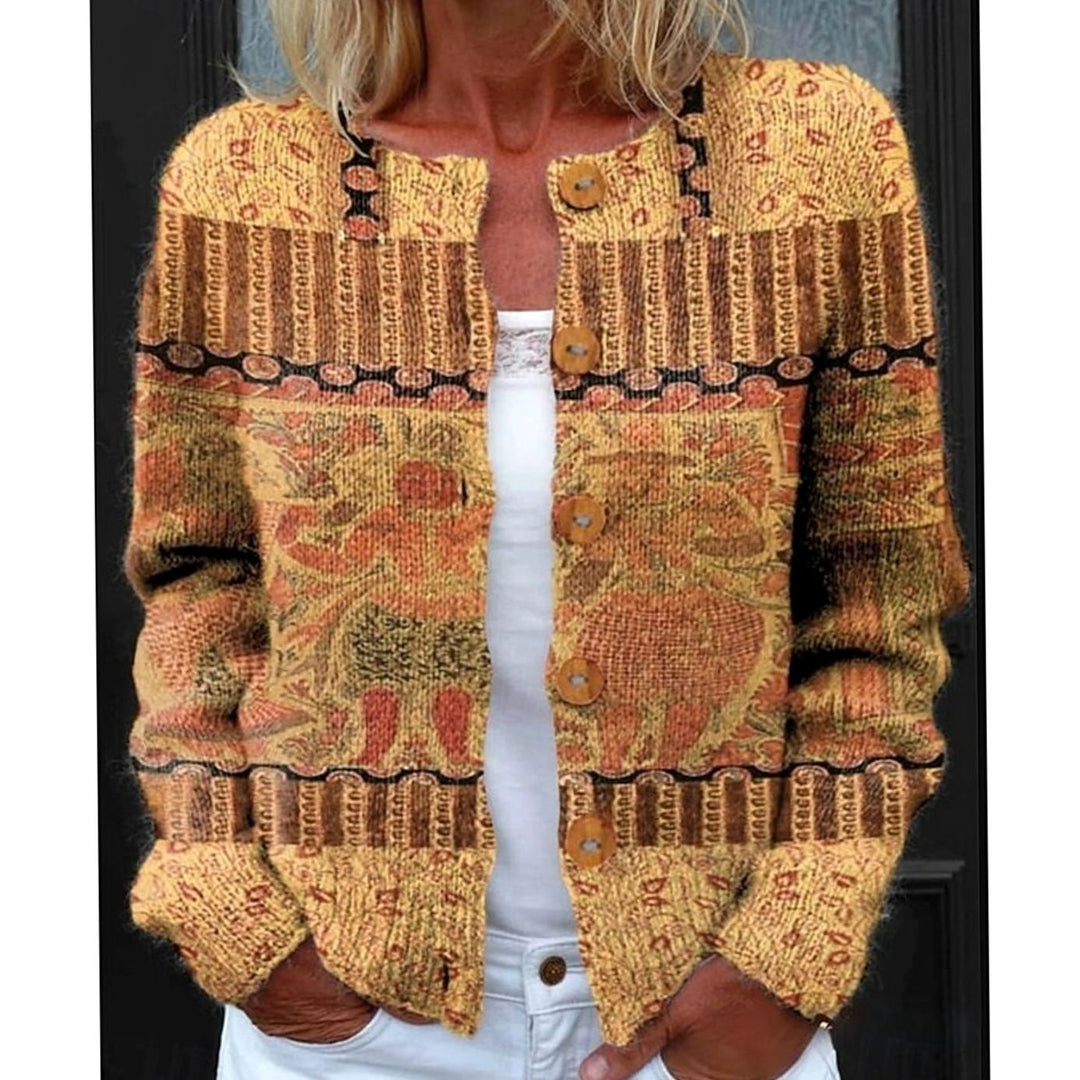 Women's Floral Button-Front Long Sleeve Knit Cardigan