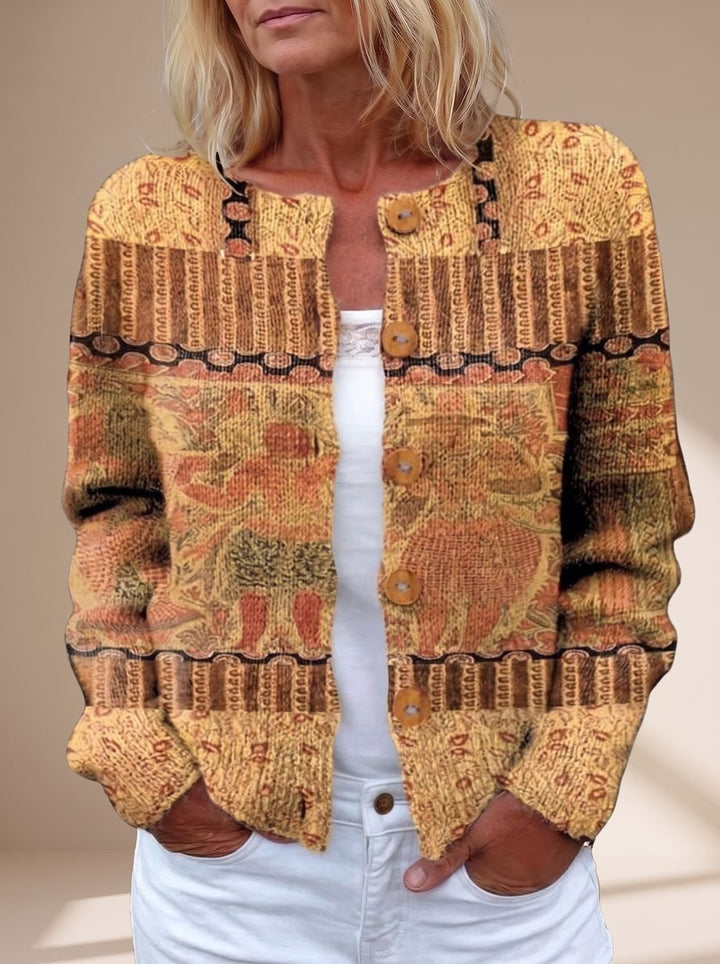 Women's Floral Button-Front Long-Sleeve Knit Cardigan