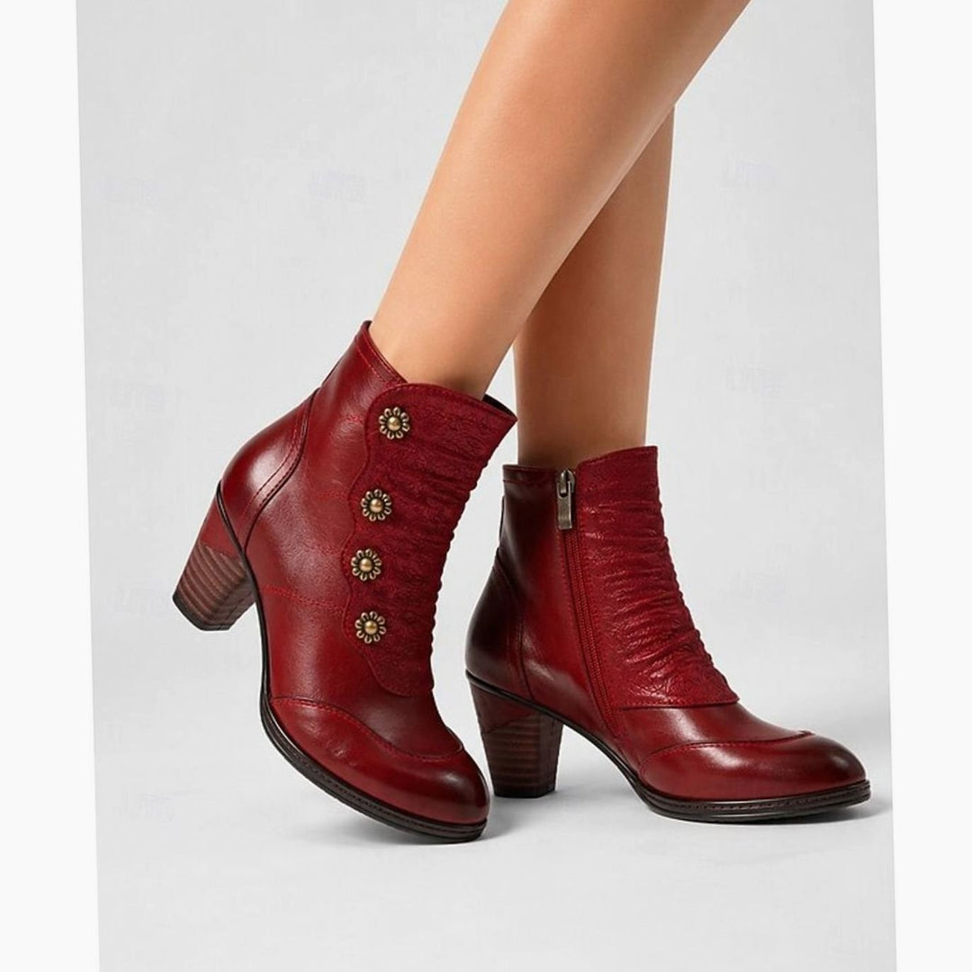 Women's Floral-Button Ruched Block-Heel Ankle Boots