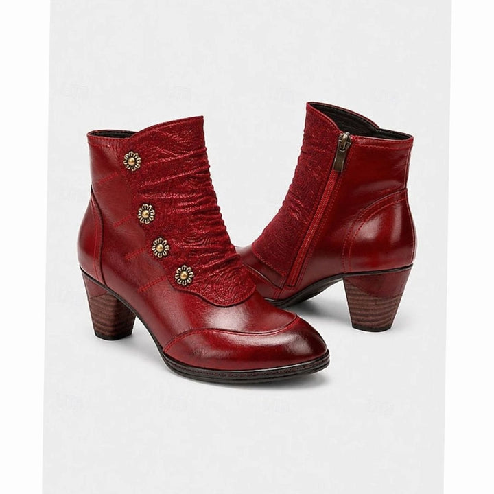 Women's Floral-Button Ruched Block-Heel Ankle Boots