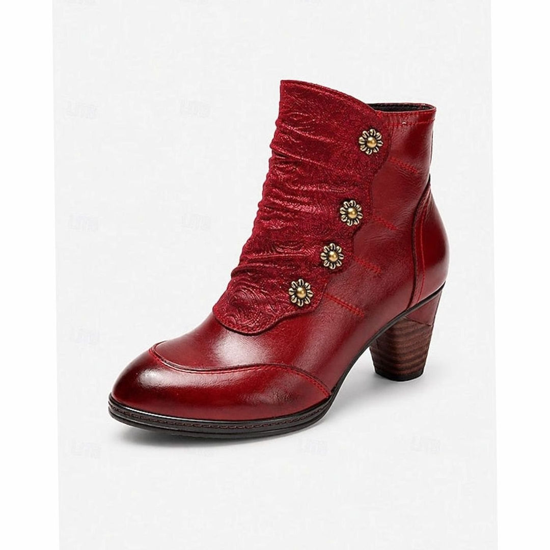 Women's Floral-Button Ruched Block-Heel Ankle Boots