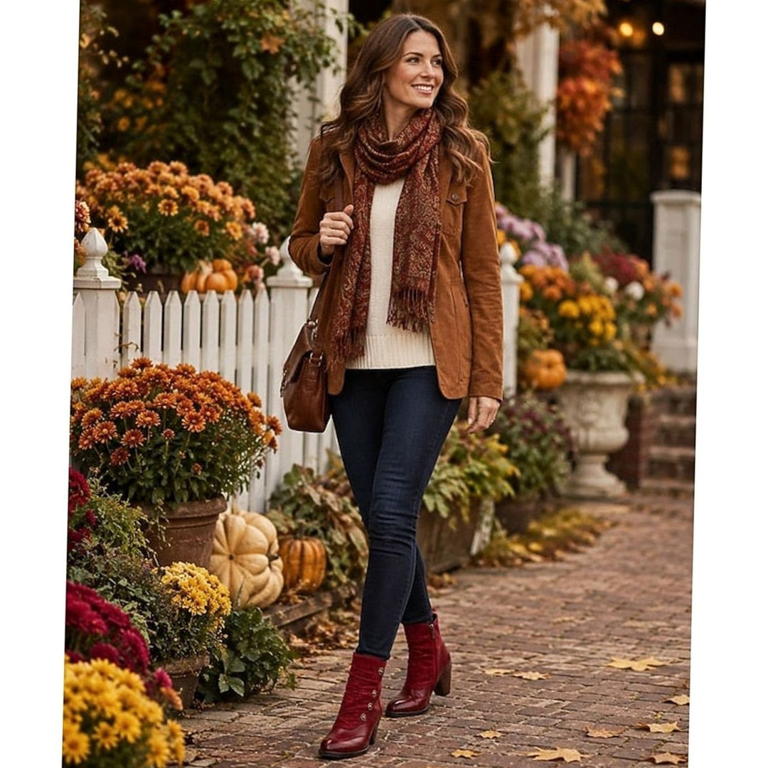 Women's Floral-Button Ruched Block-Heel Ankle Boots