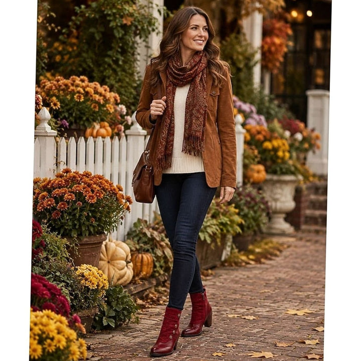 Women's Floral-Button Ruched Block-Heel Ankle Boots