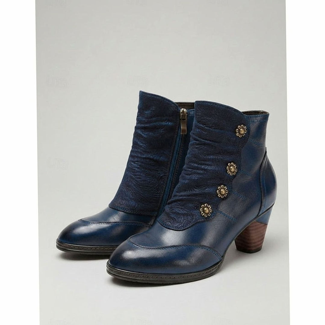 Women's Floral-Button Ruched Block-Heel Ankle Boots - Blue