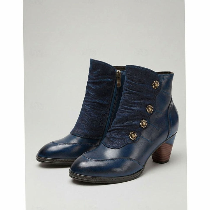Women's Floral-Button Ruched Block-Heel Ankle Boots - Blue