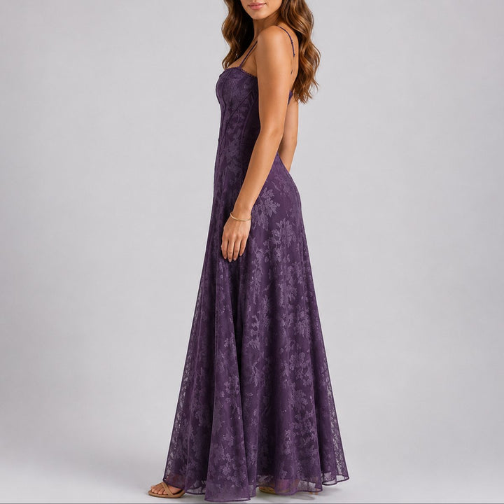 Women's Floral Corset Bodice A-Line Maxi Fall Wedding Guest Dress
