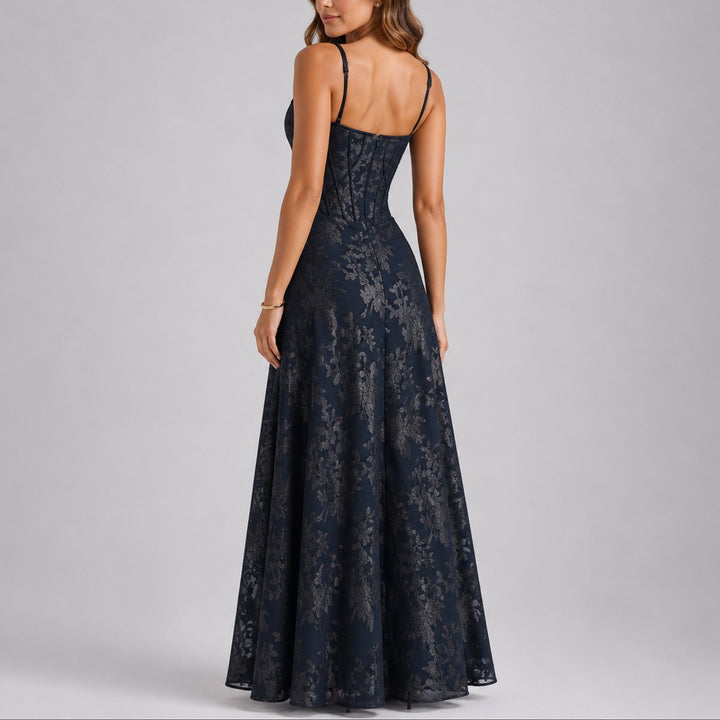 Women's Floral Corset Bodice A-Line Maxi Fall Wedding Guest Dress