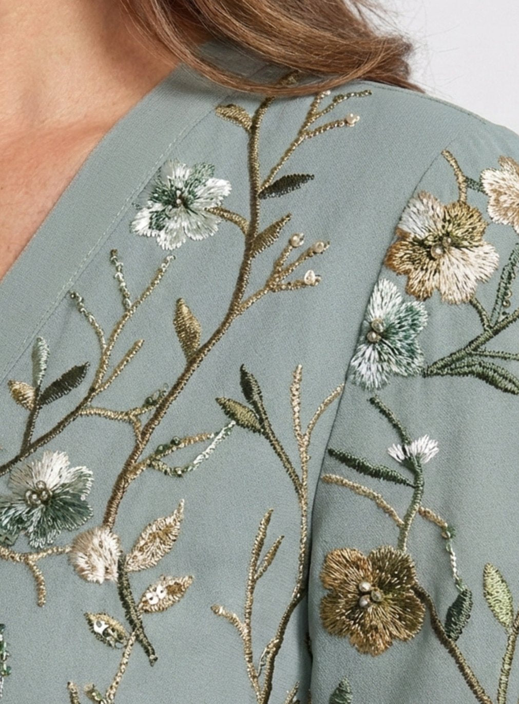 Women's Floral Embroidered V-Neck Flutter-Sleeve Maxi Dress