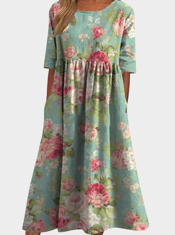 Women's Floral Flowy Midi Occasion Dress Half Sleeve - Mint Green