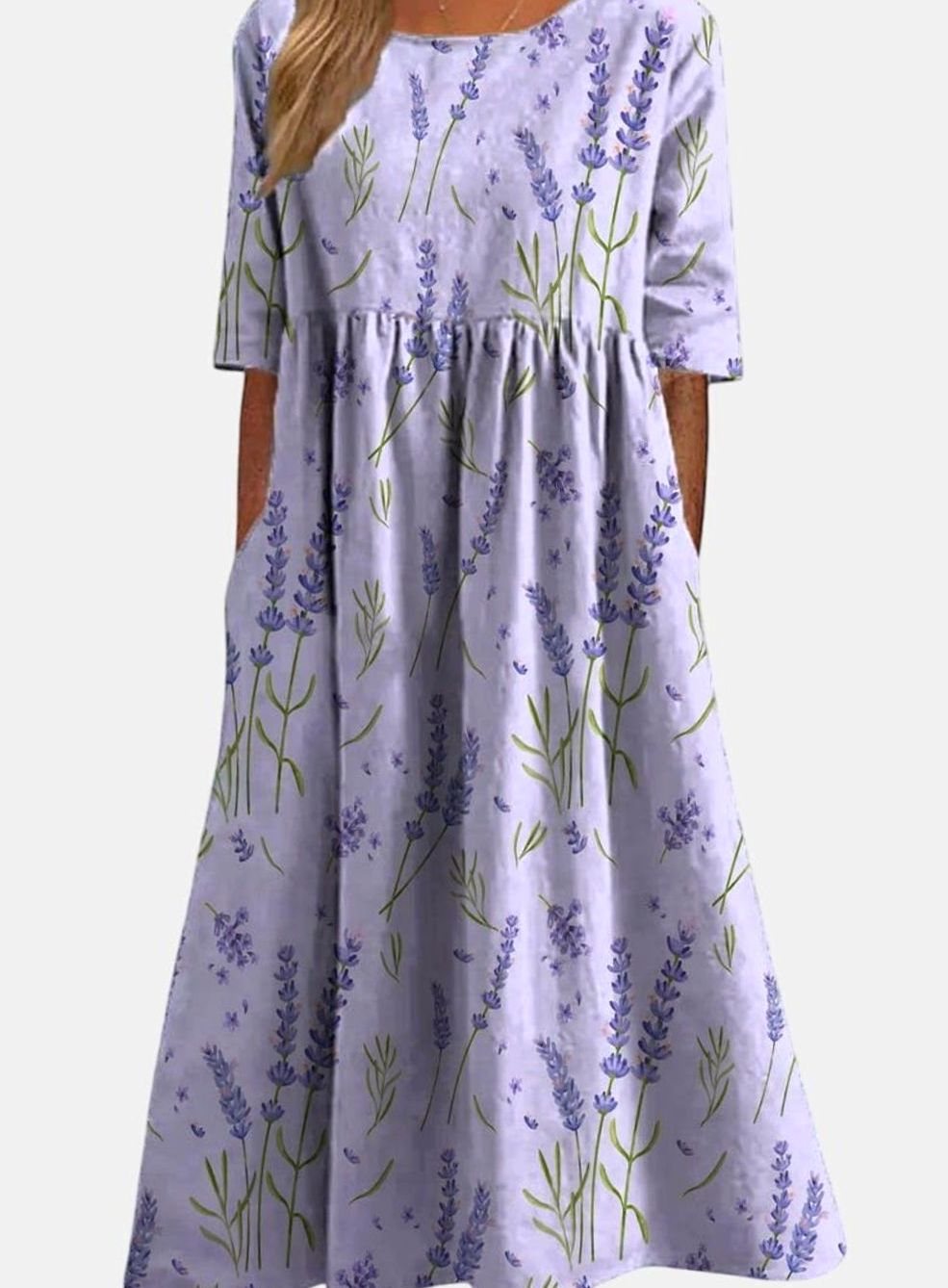 Women's Floral Flowy Midi Occasion Dress Half Sleeve - Lavender