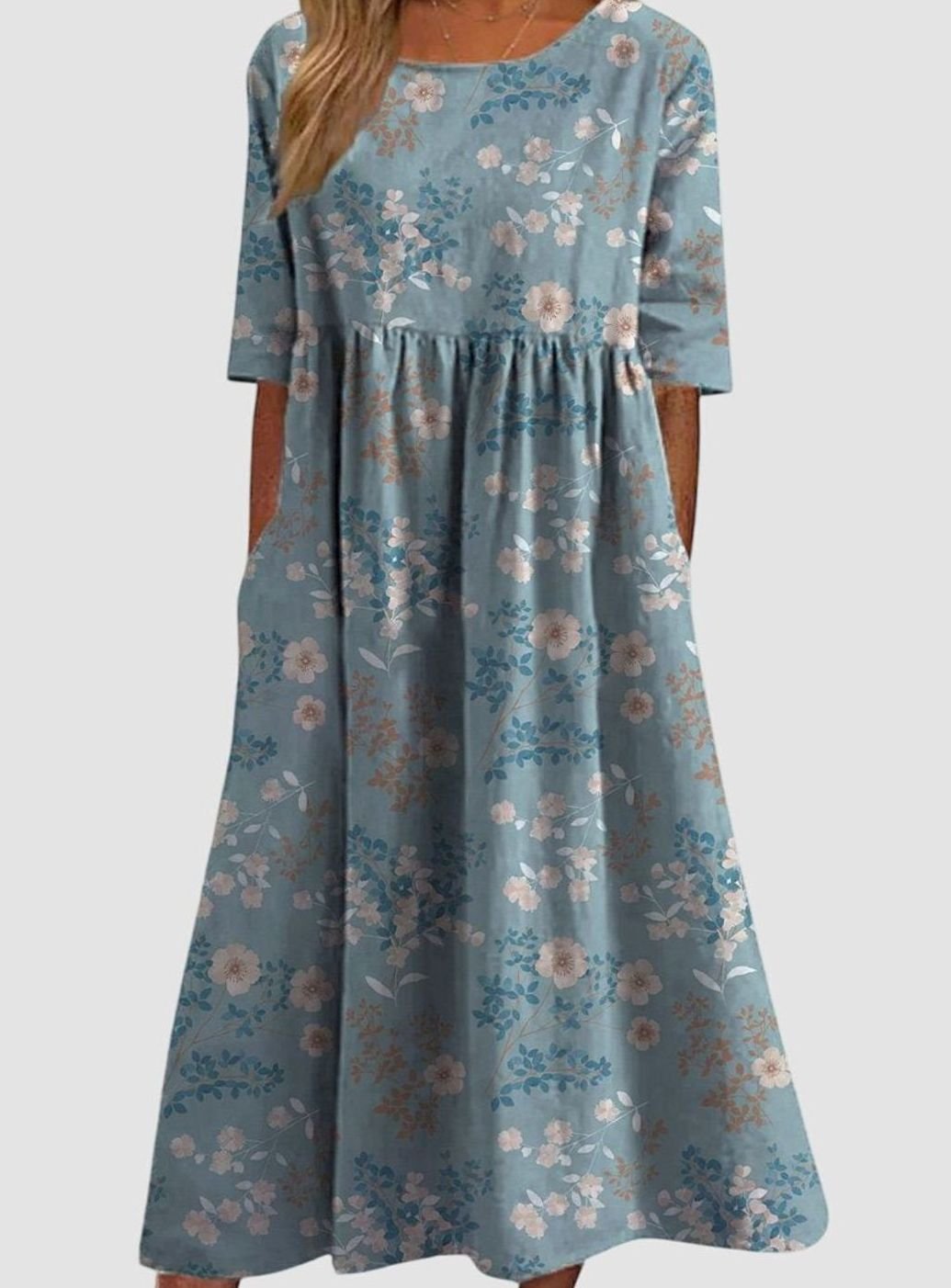 Women's Floral Flowy Midi Occasion Dress Half Sleeve - Light Blue