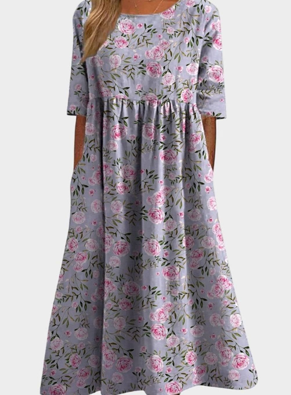 Women's Floral Flowy Midi Occasion Dress Half Sleeve - Dusty Lilac