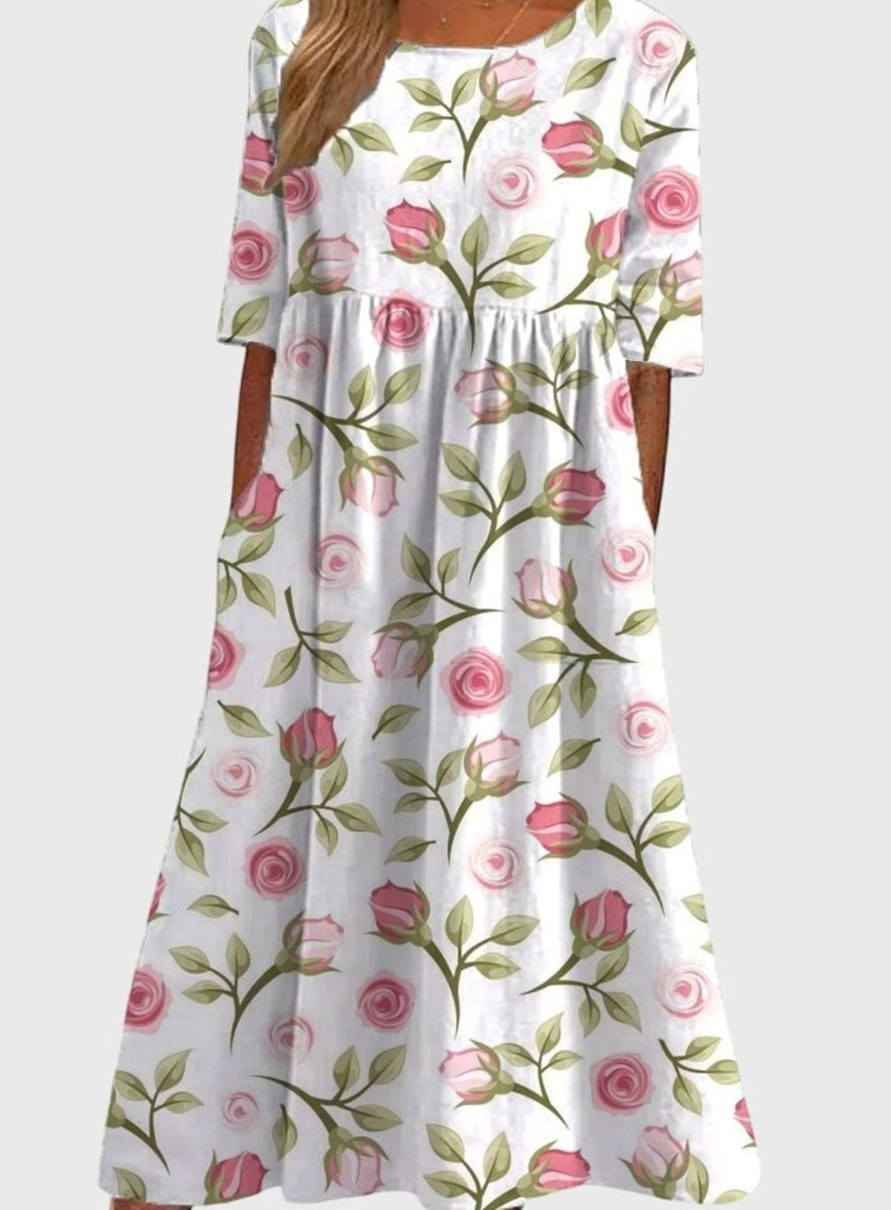 Women's Floral Flowy Midi Occasion Dress Half Sleeve - Blush Pink