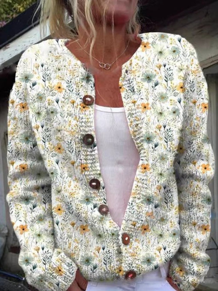 Women's Floral Knit Button-Front Cardigan Sweater - Style 2