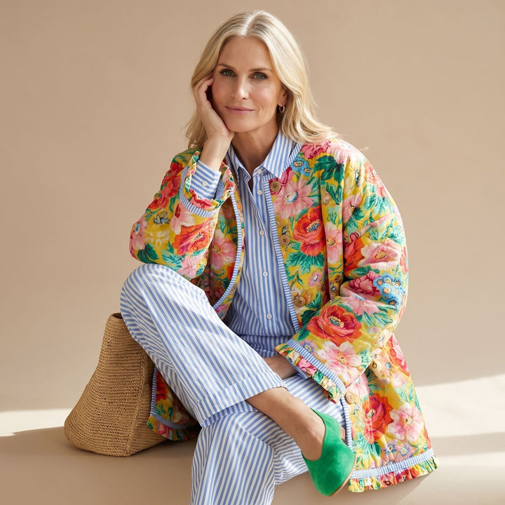 Women's Floral Print Relaxed-Fit Long Jacket - Floral