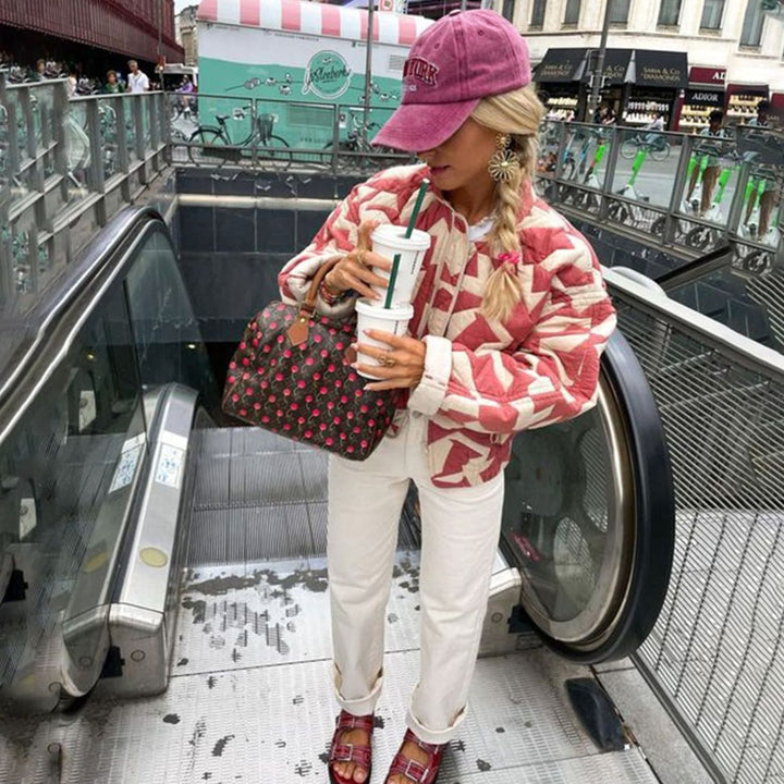Women's Floral Print Relaxed-Fit Long Jacket - Geometric