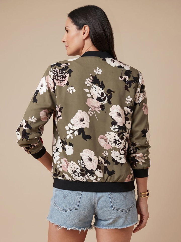 Women's Floral Print Zip-Up Bomber Jacket