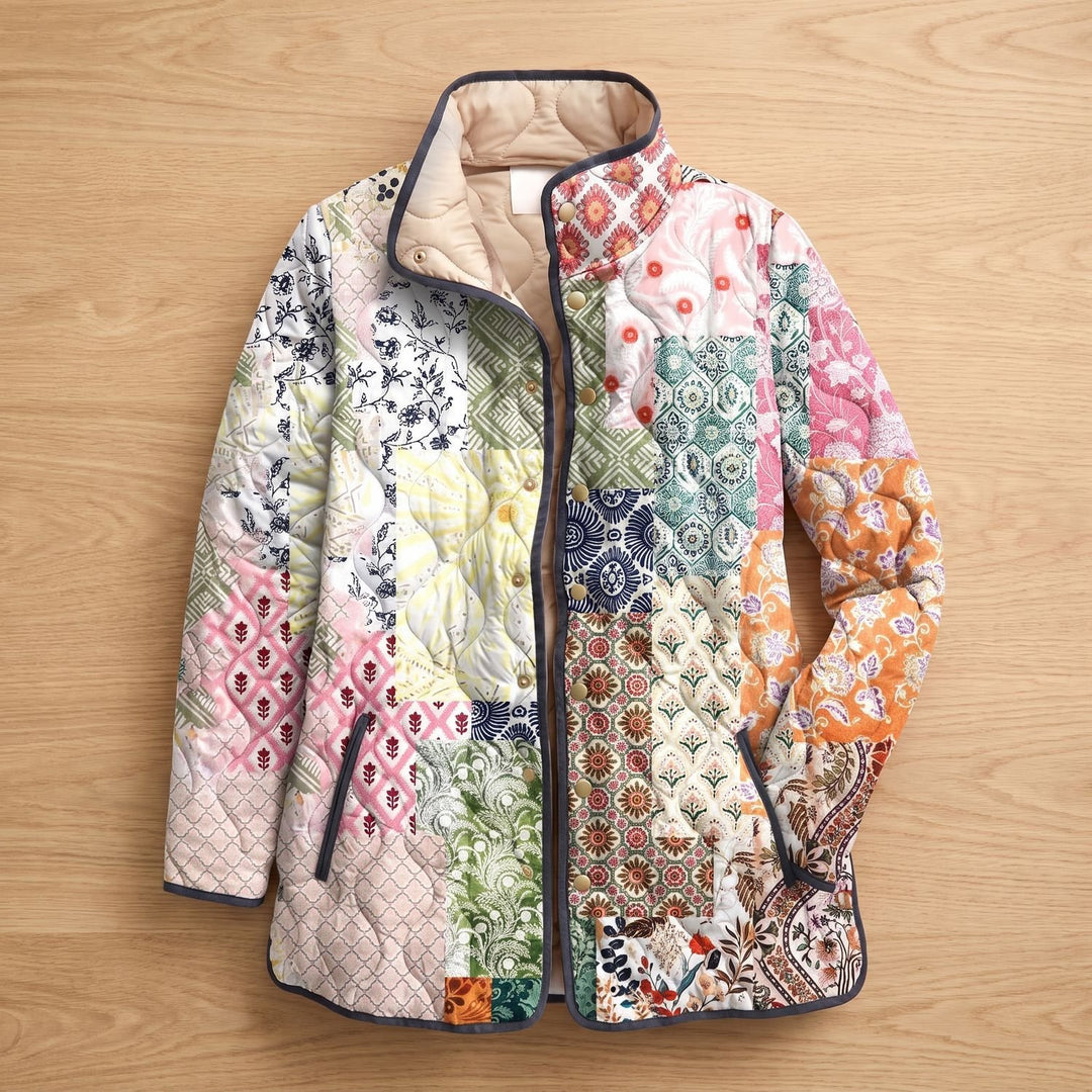 Women's Floral Quilted Jacket Patchwork Print - Multicolor