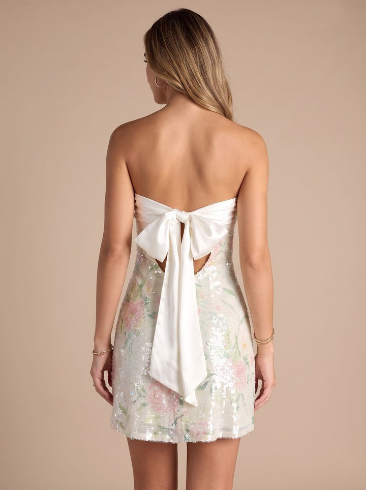 Women's Floral Sequin Strapless Sweetheart Mini Dress