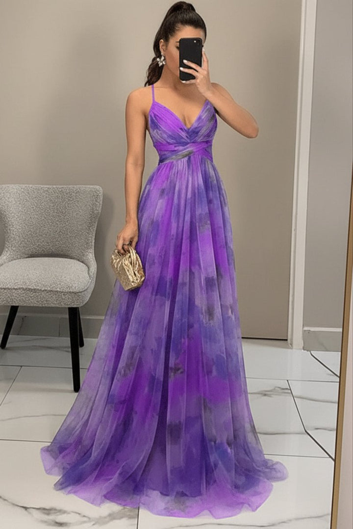 Women's Floral Tulle A-Line Cocktail Dress Sleeveless Maxi Gown