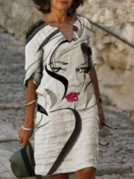 Women's Floral V-Neck Loose-Fit Midi Dress - White 1