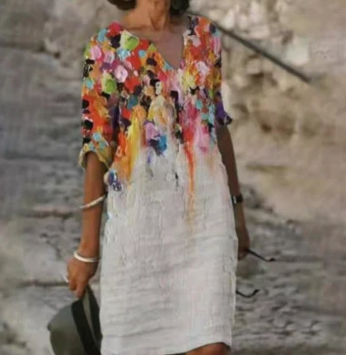 Women's Floral V-Neck Loose-Fit Midi Dress - Multi