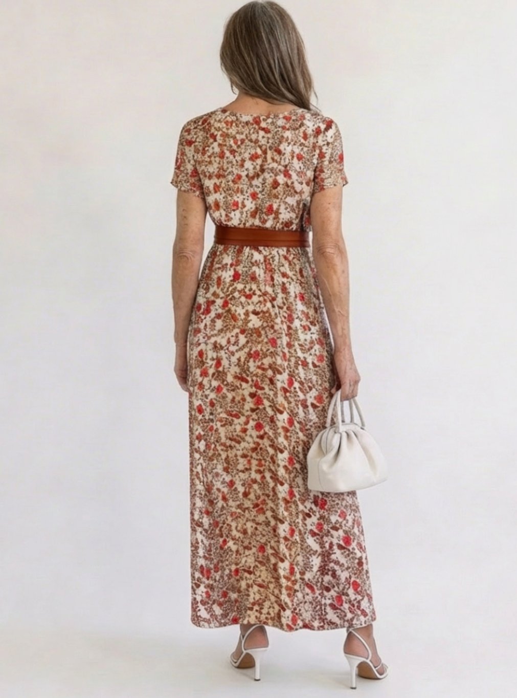 Women's Floral V-Neck Short Sleeve Maxi Dress