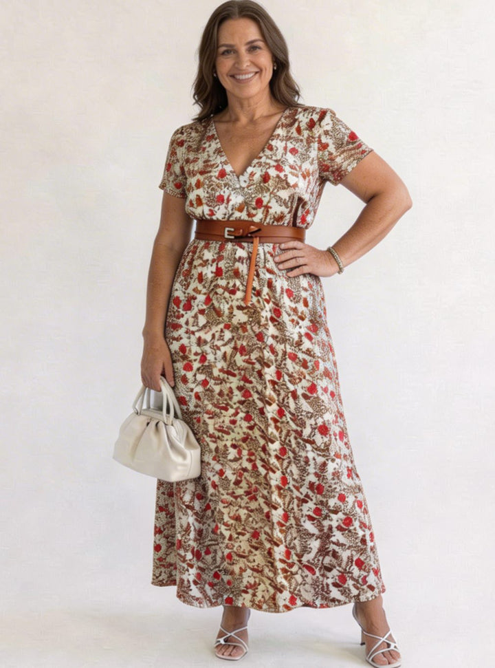 Women's Floral V-Neck Short Sleeve Maxi Dress