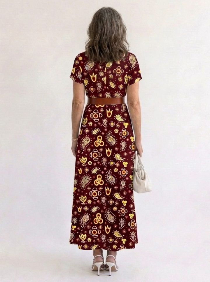 Women's Floral V-Neck Short Sleeve Maxi Dress