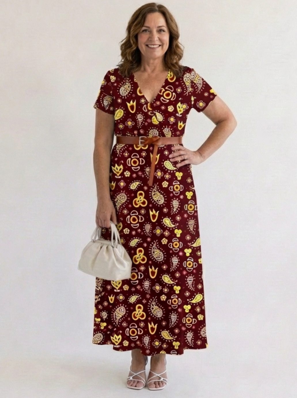 Women's Floral V-Neck Short Sleeve Maxi Dress